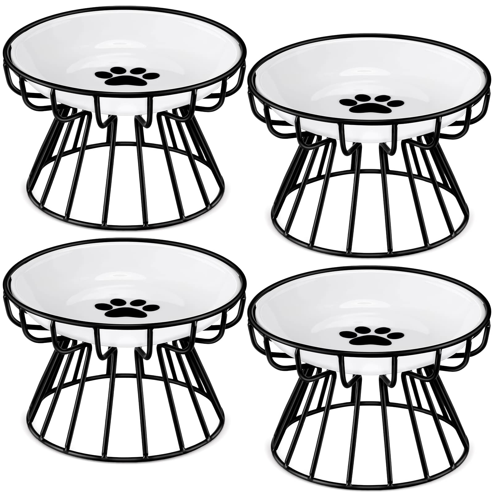 Roshtia gamelles élevées en céramique avec support métal noir et patte, posture confortable.