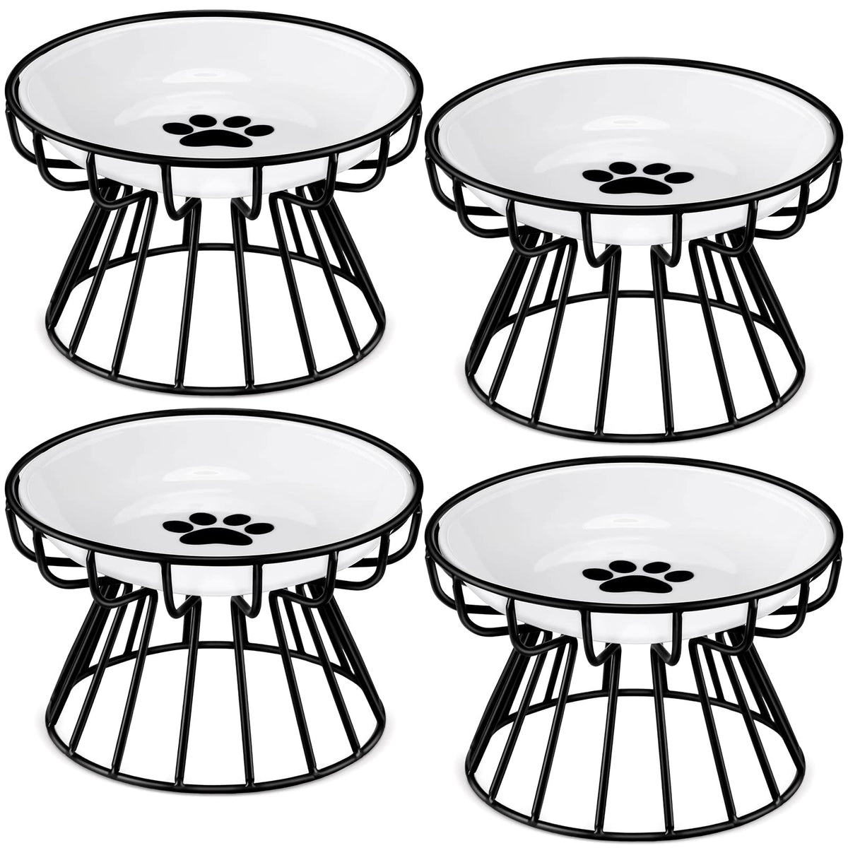 Roshtia gamelles élevées en céramique avec support métal noir et patte, posture confortable.