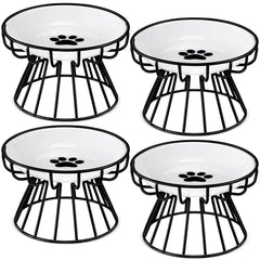 Roshtia gamelles élevées en céramique avec support métal noir et patte, posture confortable.
