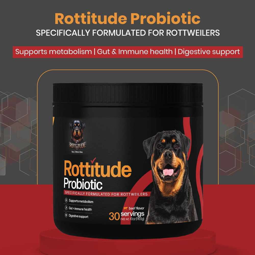 Rottitude Probiotiques pour chiens, comprimés, aide à une digestion fluide.