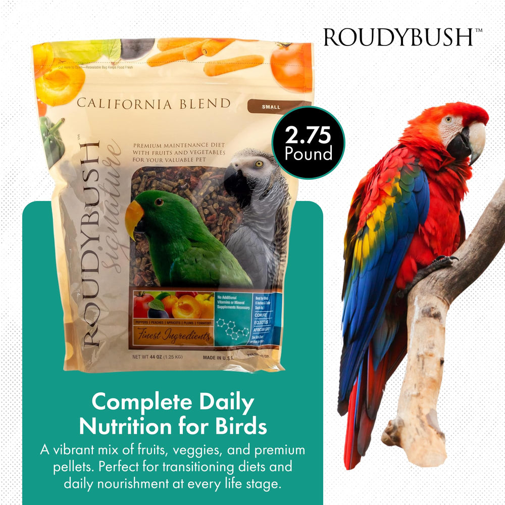Roudybush California Blend, pellets en gros plan, alimentation adaptée pour compagnons à plumes.
