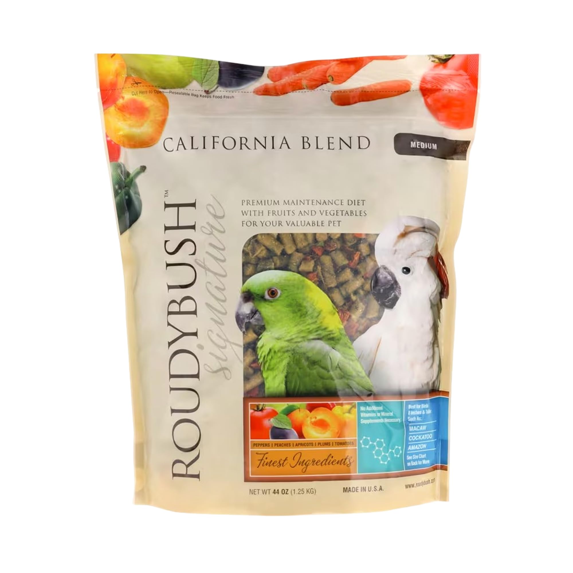 Roudybush California Blend Pellets: aliments nutritifs pour oiseaux, réduction des déchets.