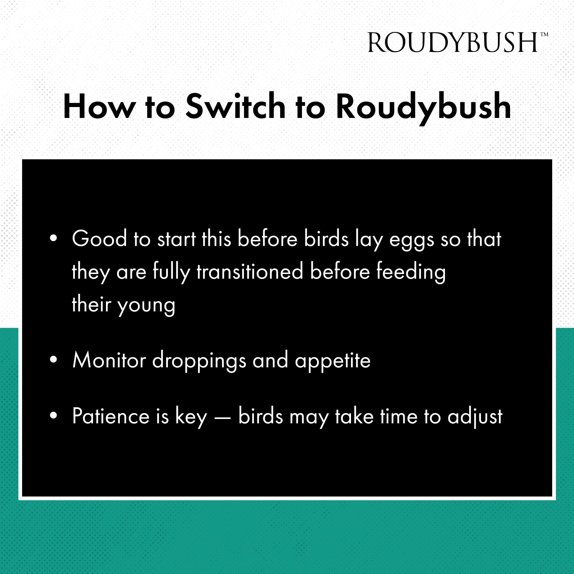 Roudybush Nourriture quotidienne pour oiseaux, emballage sans produits animaux.