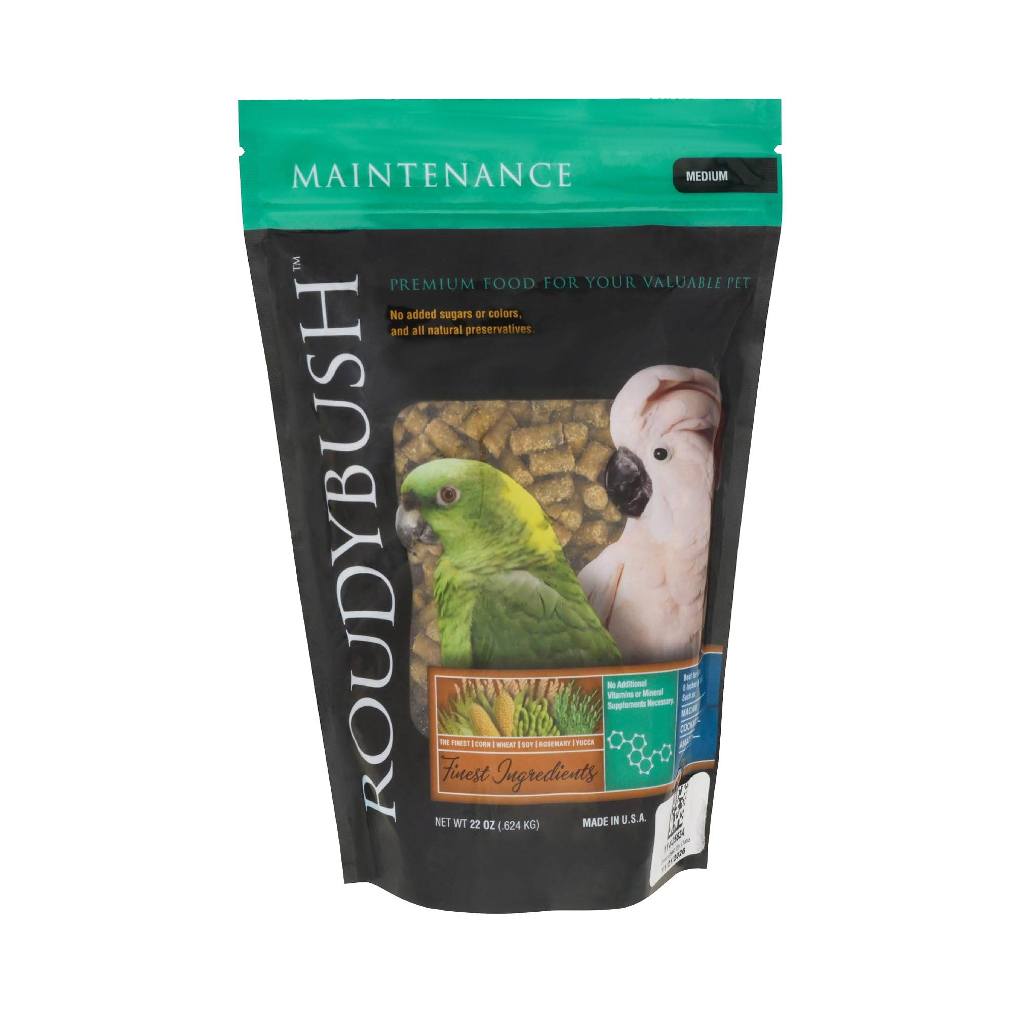 Roudybush Maintenance pellets vert, emballage prêt à l'emploi et nutrition équilibrée.