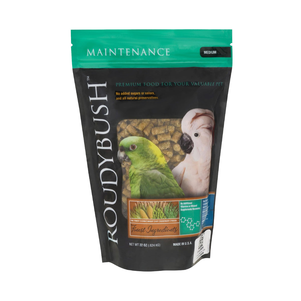 Roudybush Maintenance pellets vert, emballage prêt à l'emploi et nutrition équilibrée.