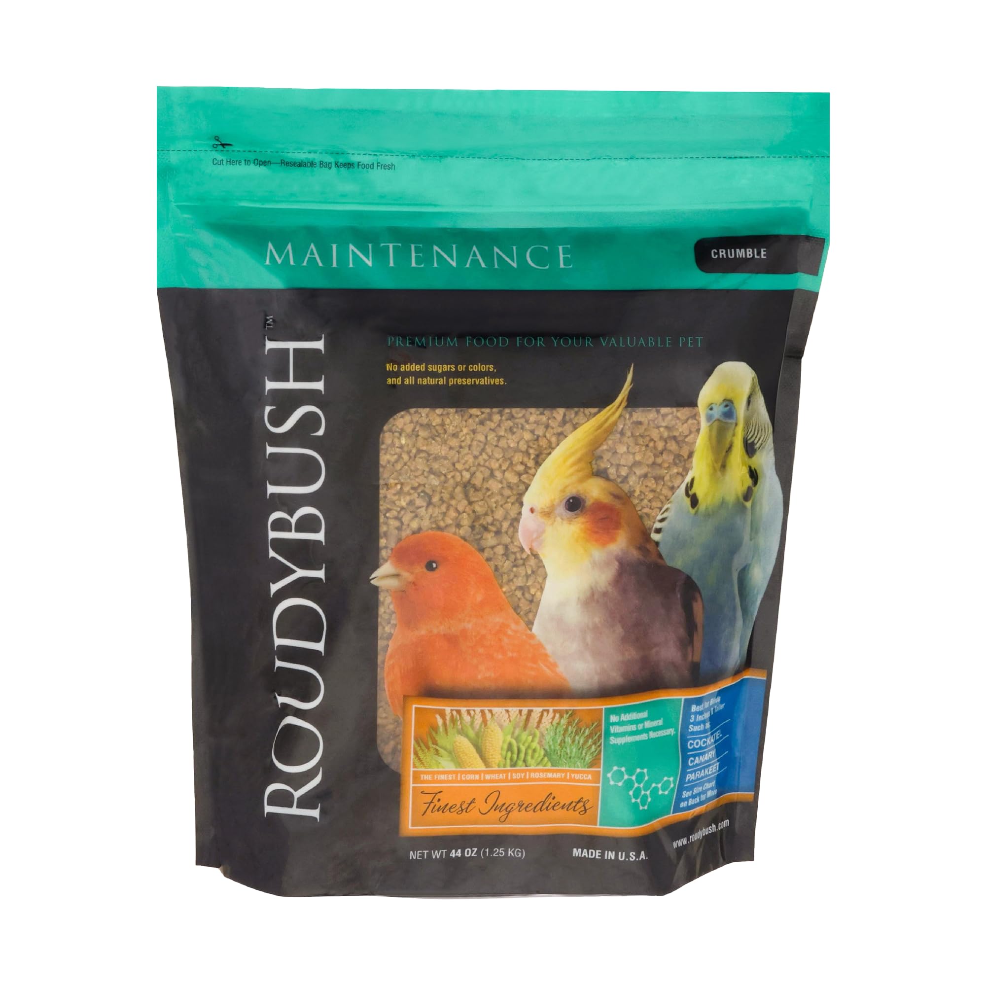 Nourriture quotidienne RoudyBush – granulés d’entretien pour oiseaux, nutrition équilibrée et réduction des déchets.