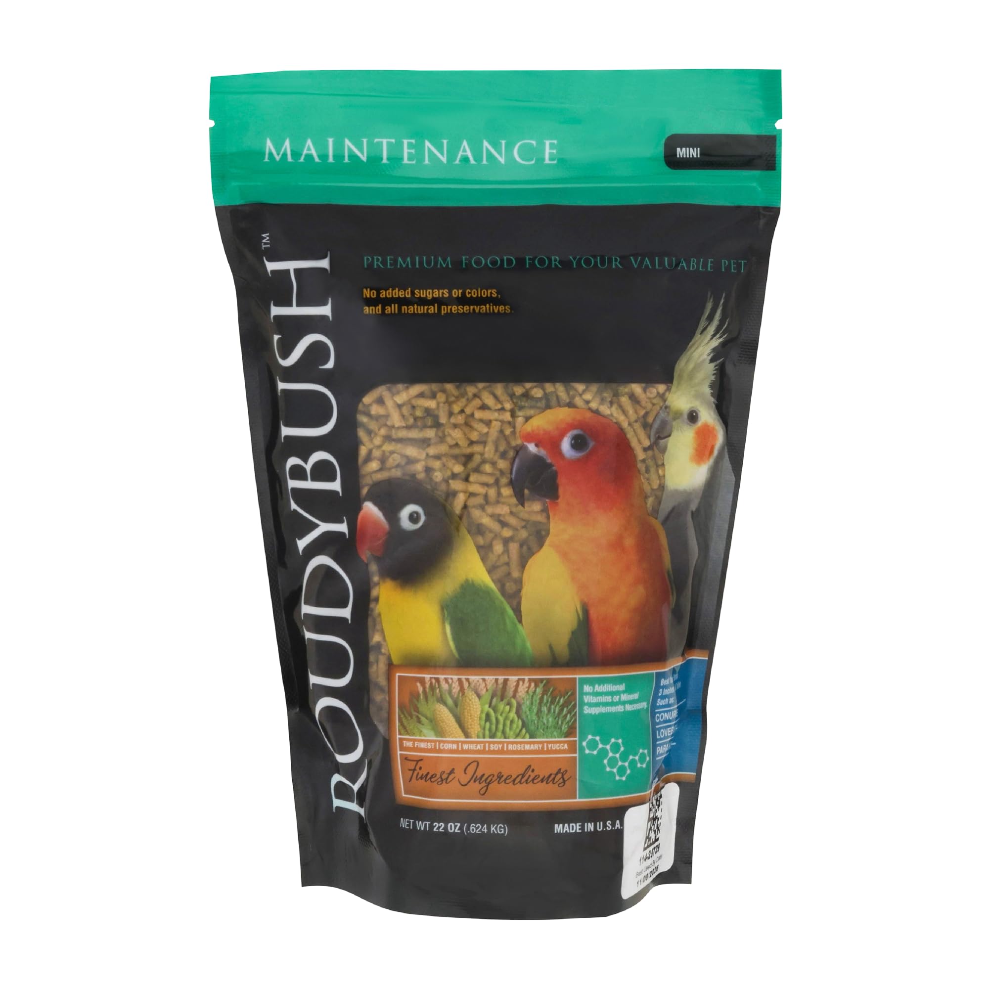 RoudyBush nourriture quotidienne pour oiseaux, pellets mini, 22oz, nutrition équilibrée.