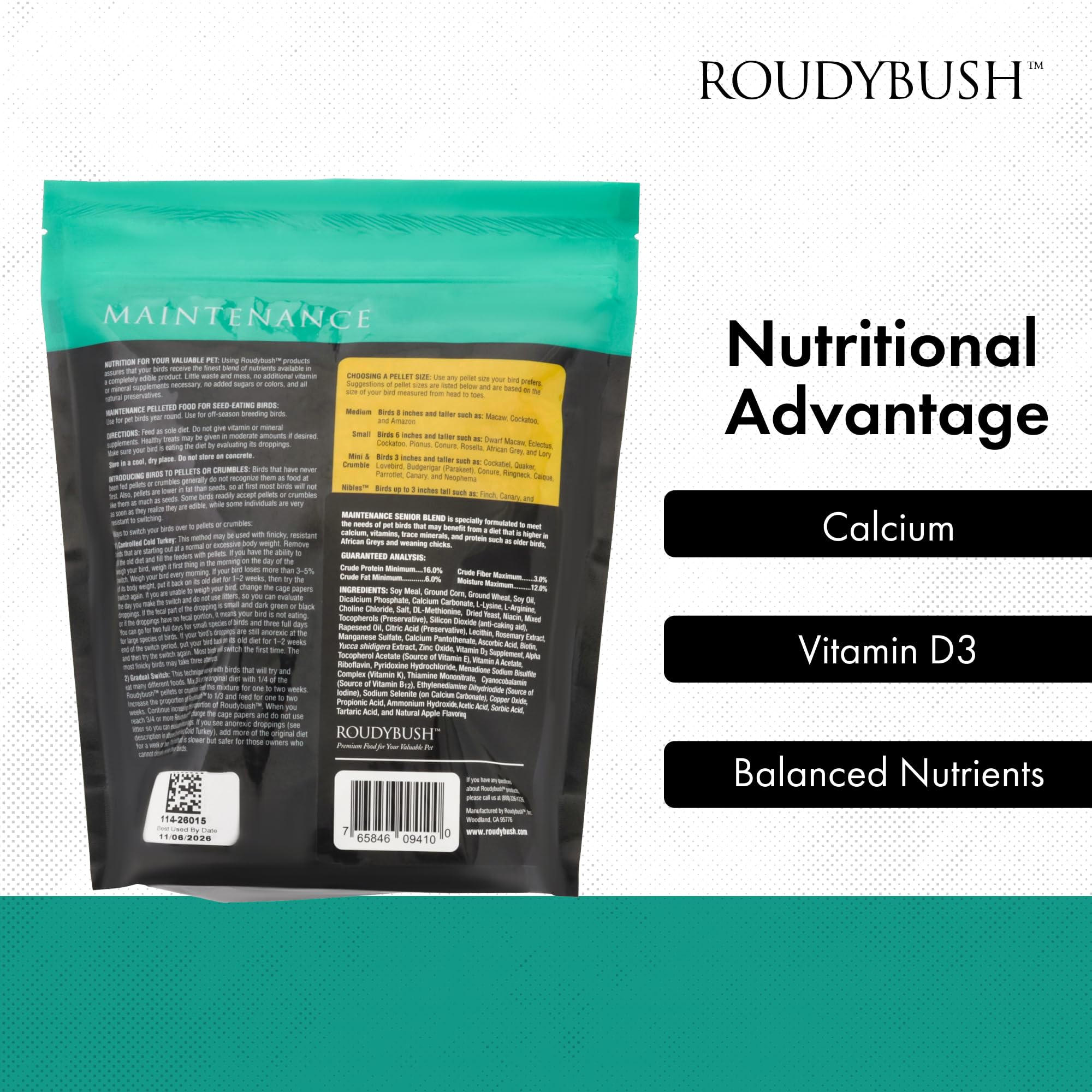 RoudyBush regime senior ingredients mais ble soja.
