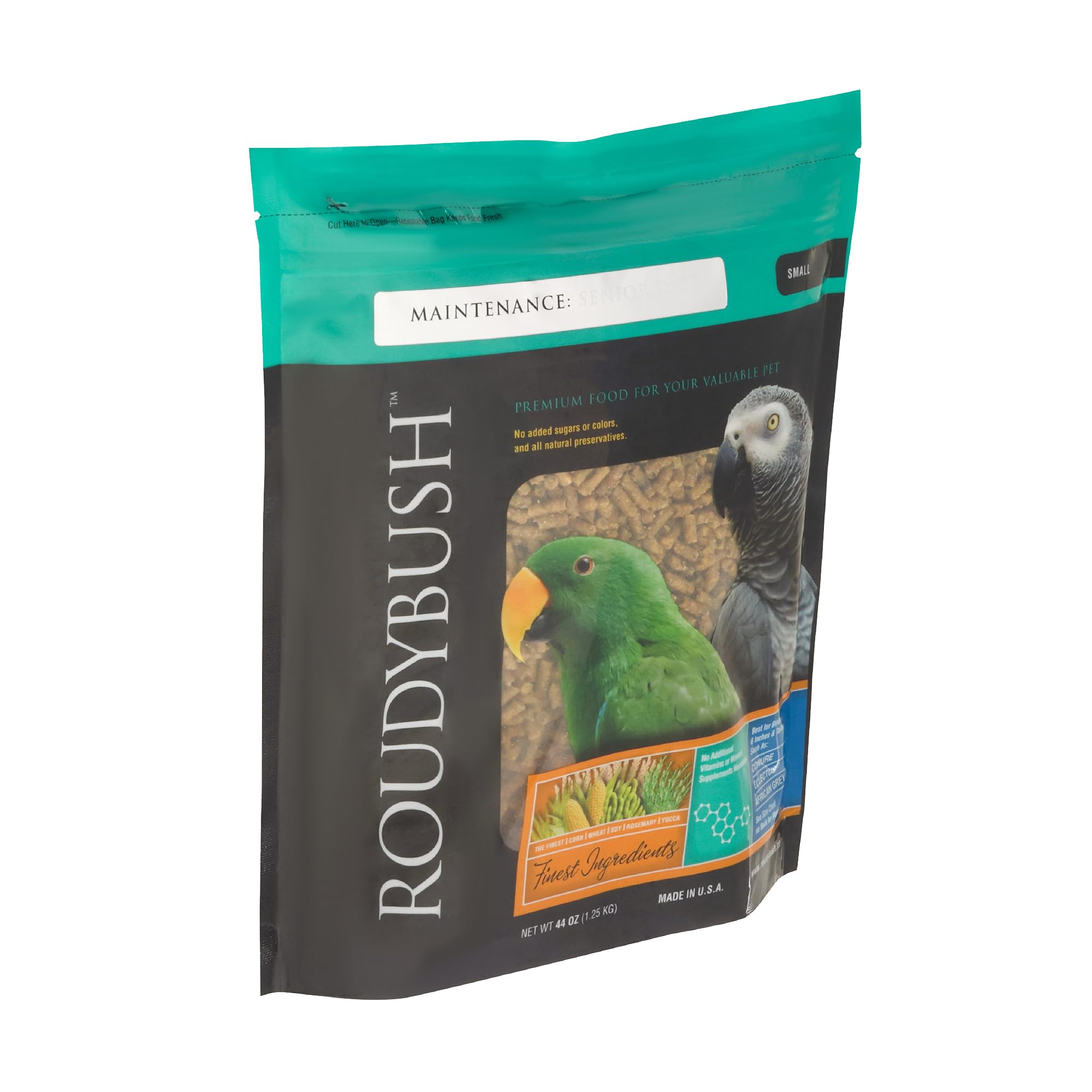 RoudyBush Senior Diet emballage – praticité et fraîcheur pour petits oiseaux.