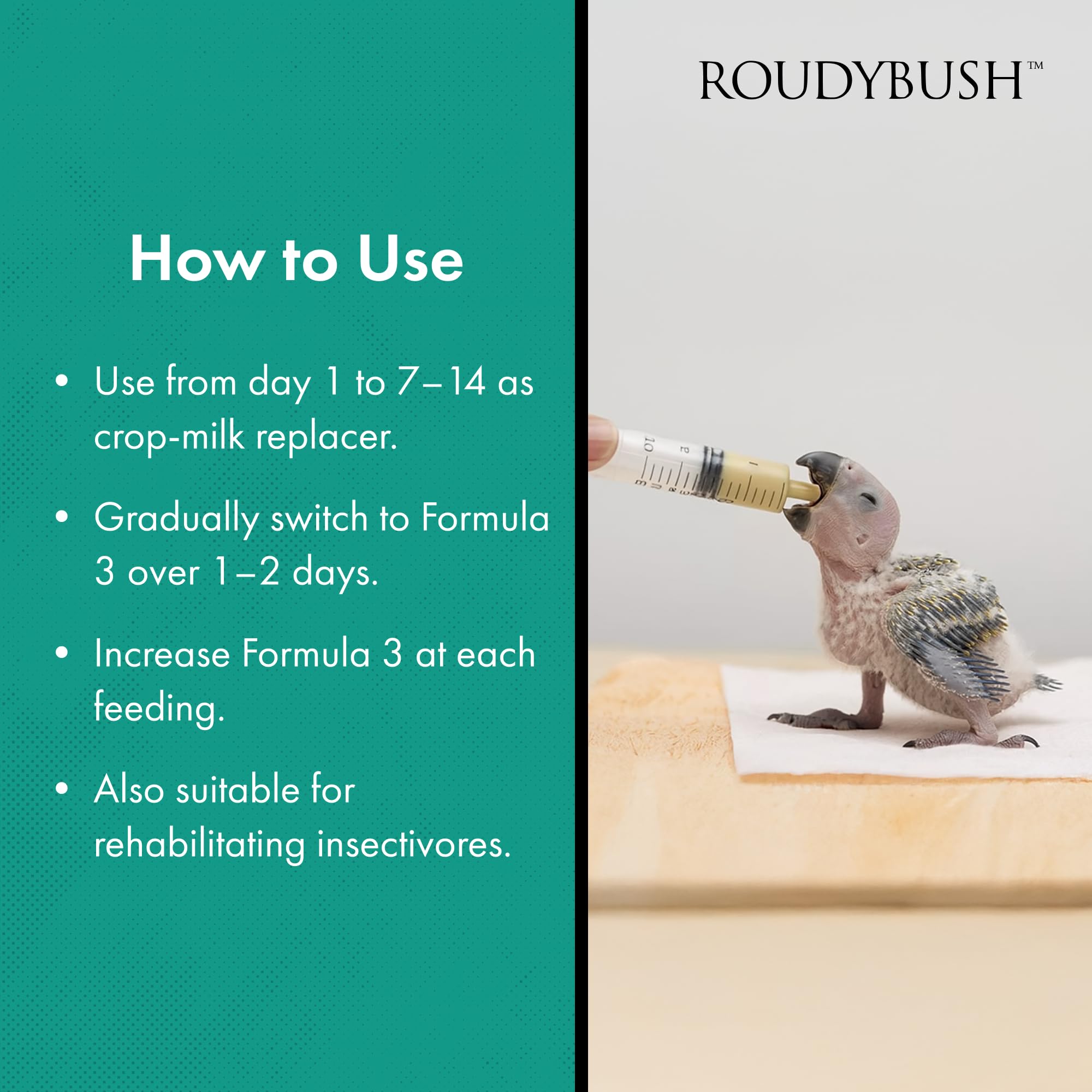 Roudybush transition douce vers Formule colombiforme pour poussins.