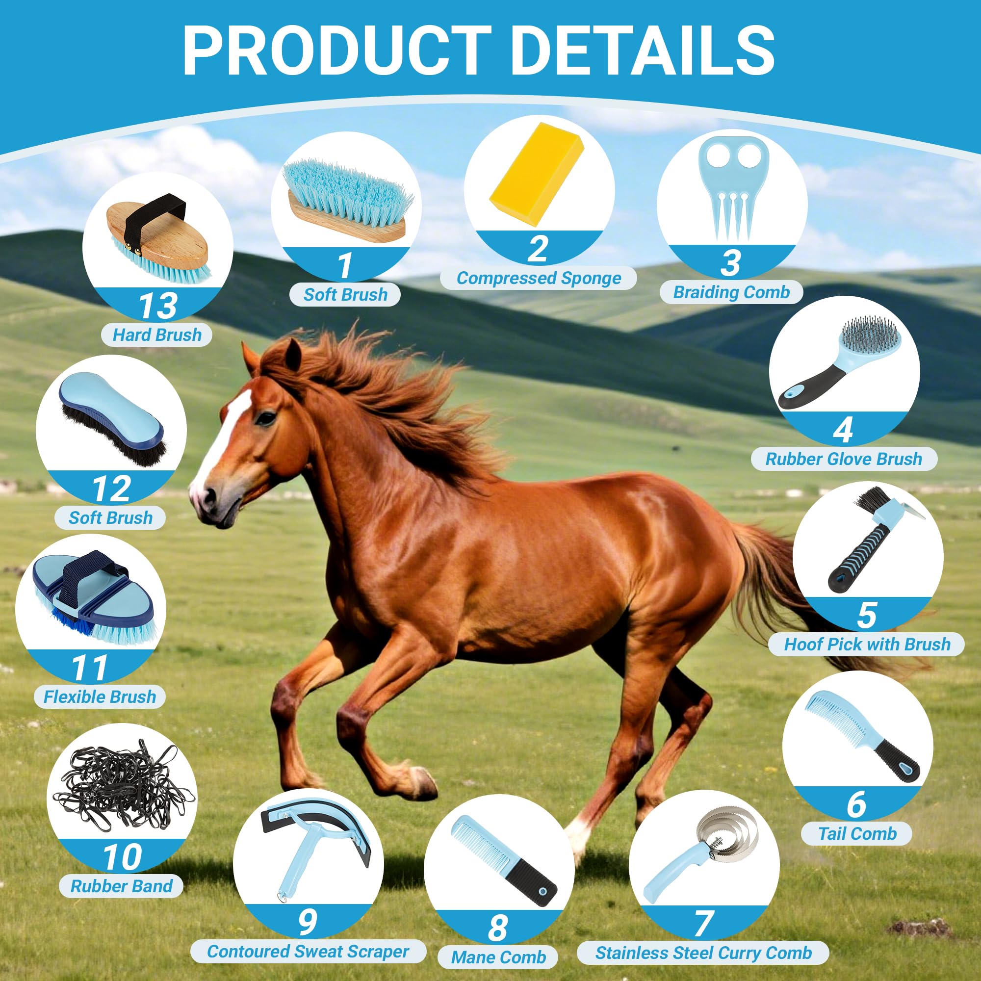 Brosse douce visage cheval Rouisxue pour un toilettage délicat.