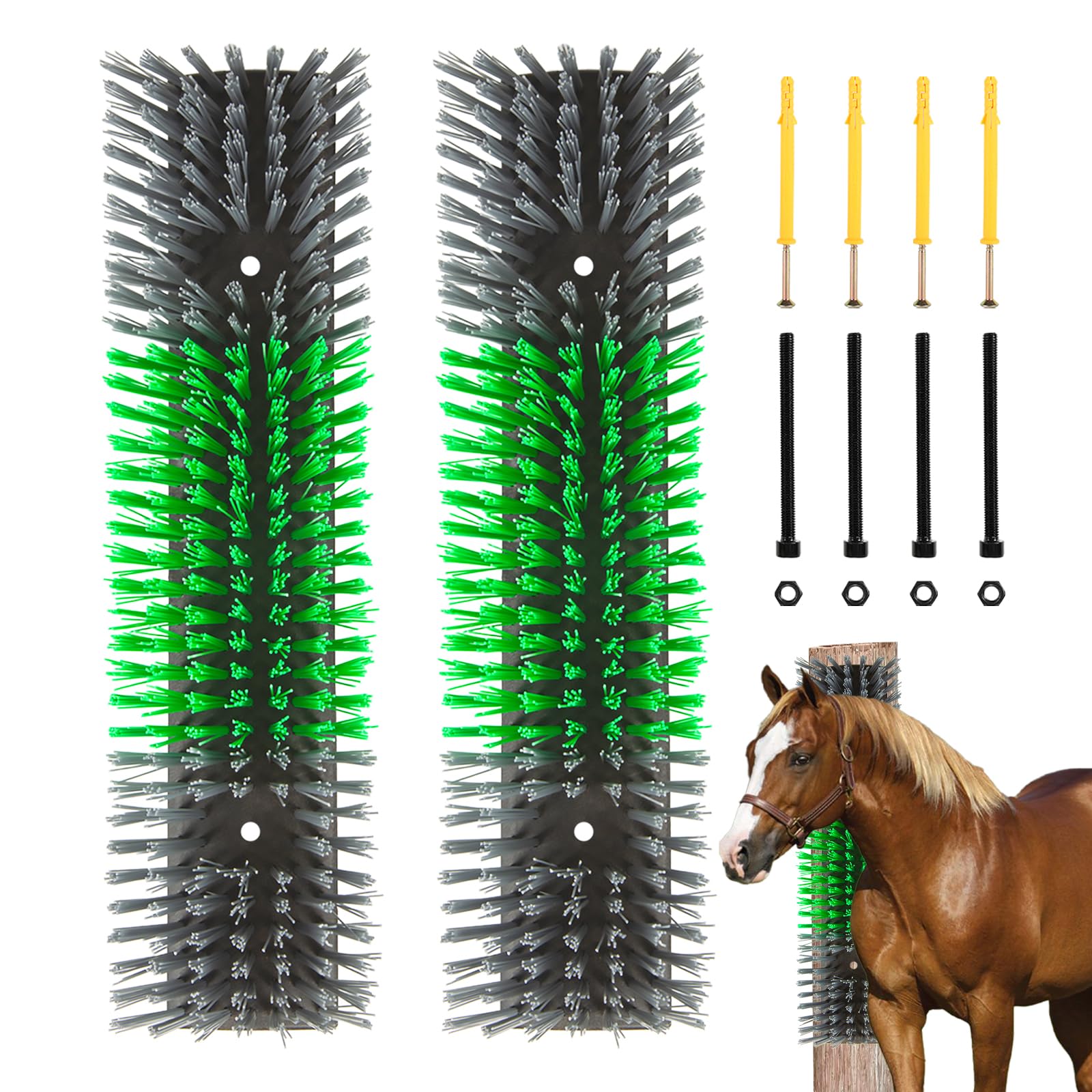 Brosse de grattage Rouisxue installée sur poteau pour élevage, pratique et durable.