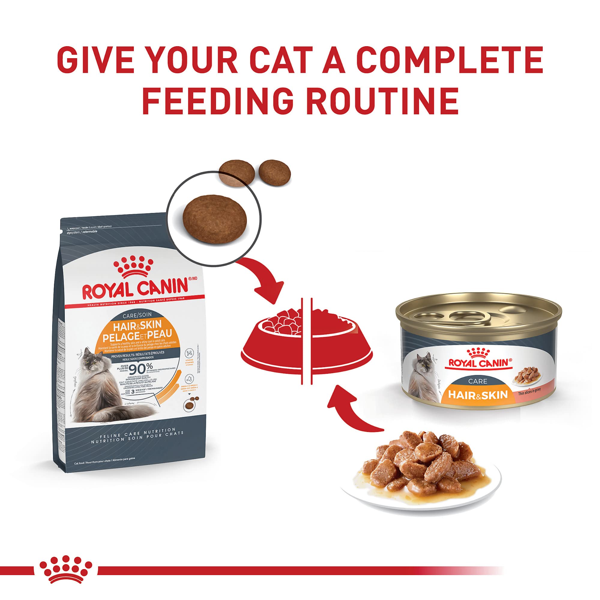 Bol de service avec Royal Canin, nourriture humide favorable à l'hydratation.