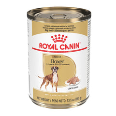Emballage Royal Canin Boxer Adulte – conserve, pâté en sauce, prêt à servir facilement.
