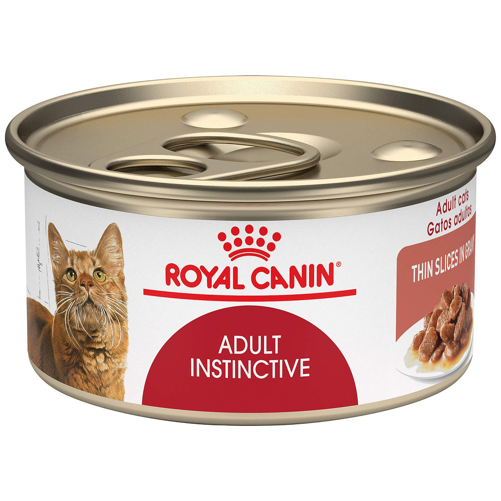 Royal Canin Chat Adulte Instinctif, tranches fines en sauce, texture tendre et appétente.