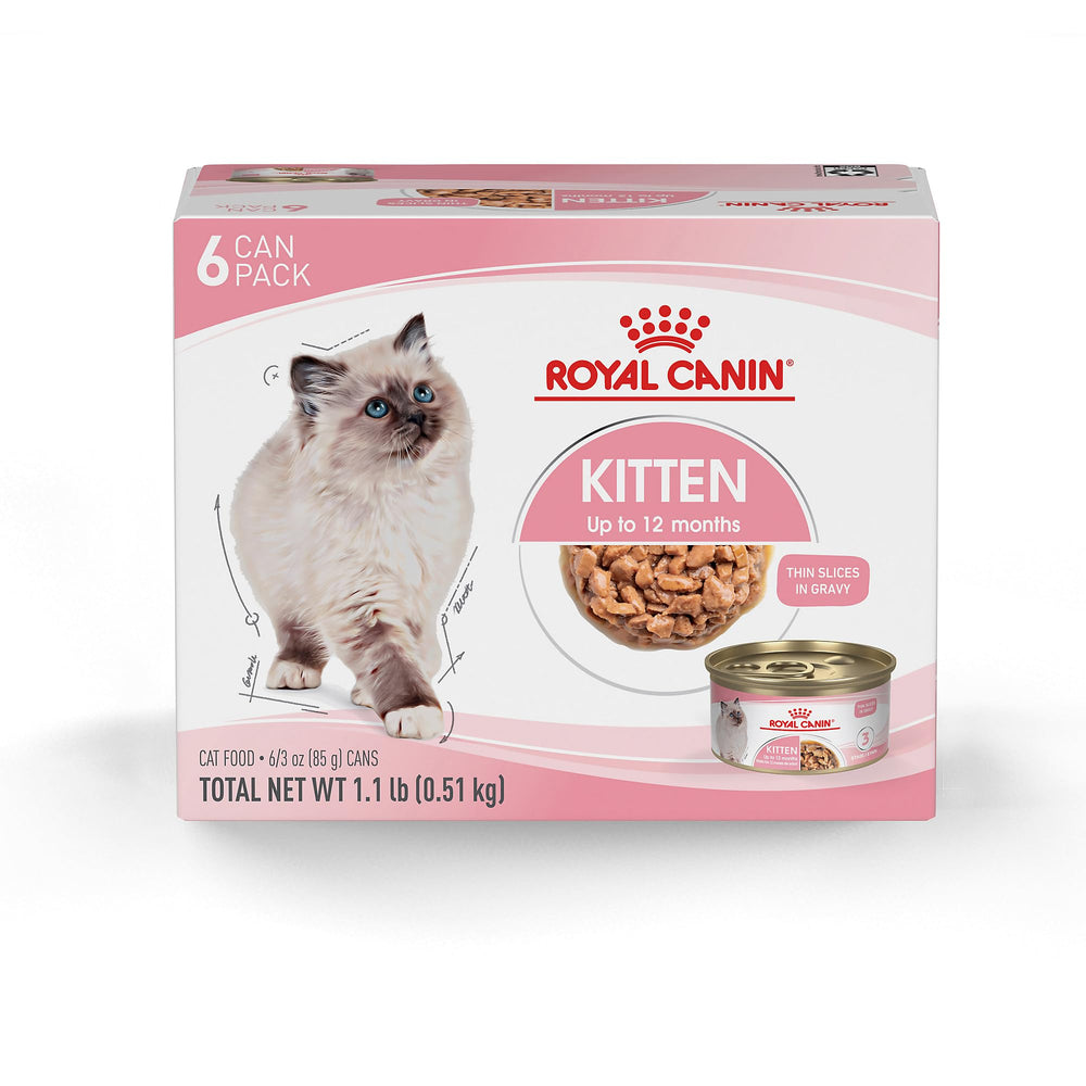 Royal Canin chaton tranches fines en sauce dans boîte, pratique pour transition