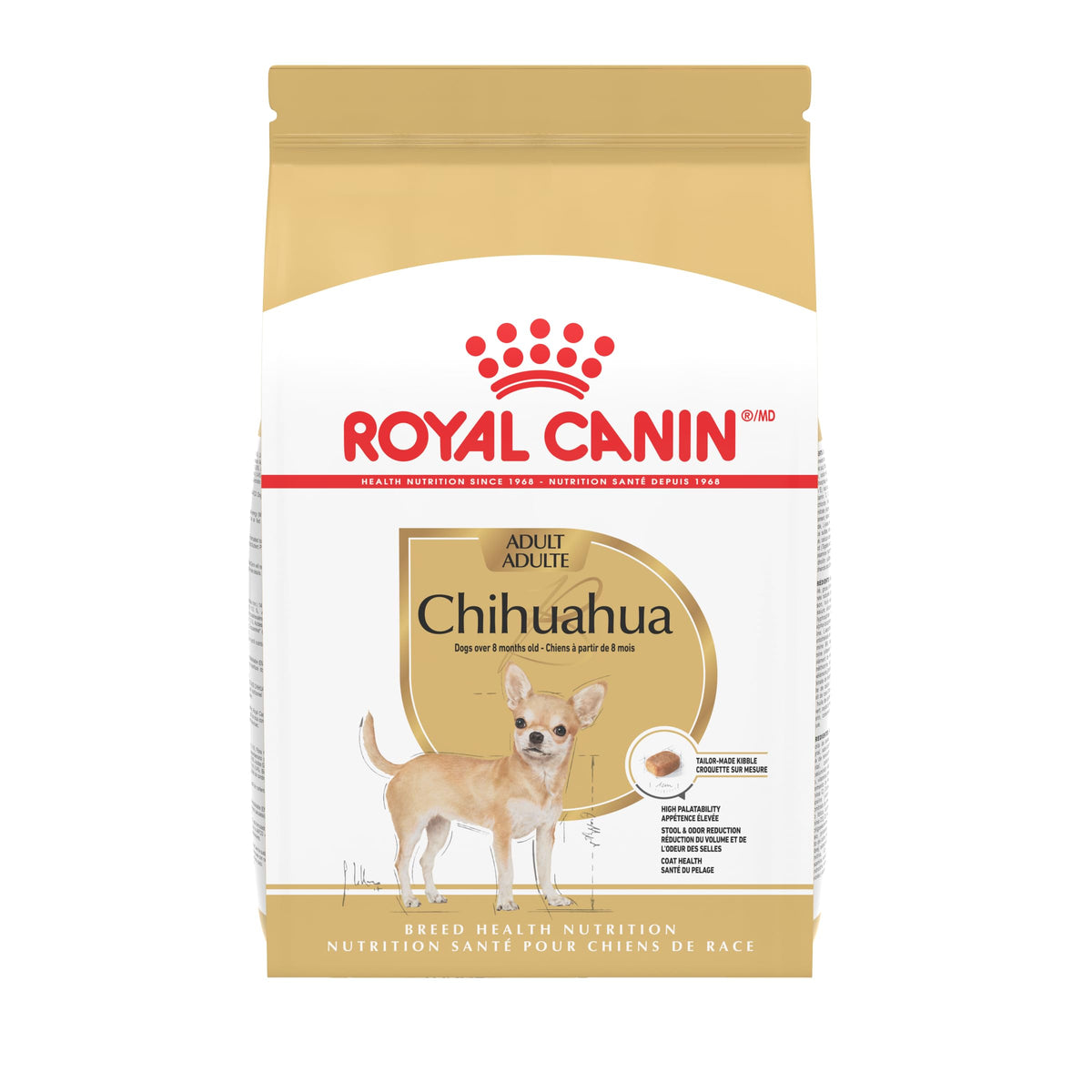 ROYAL CANIN Chihuahua Adulte : croquettes petites faciles à prendre et digestibles.