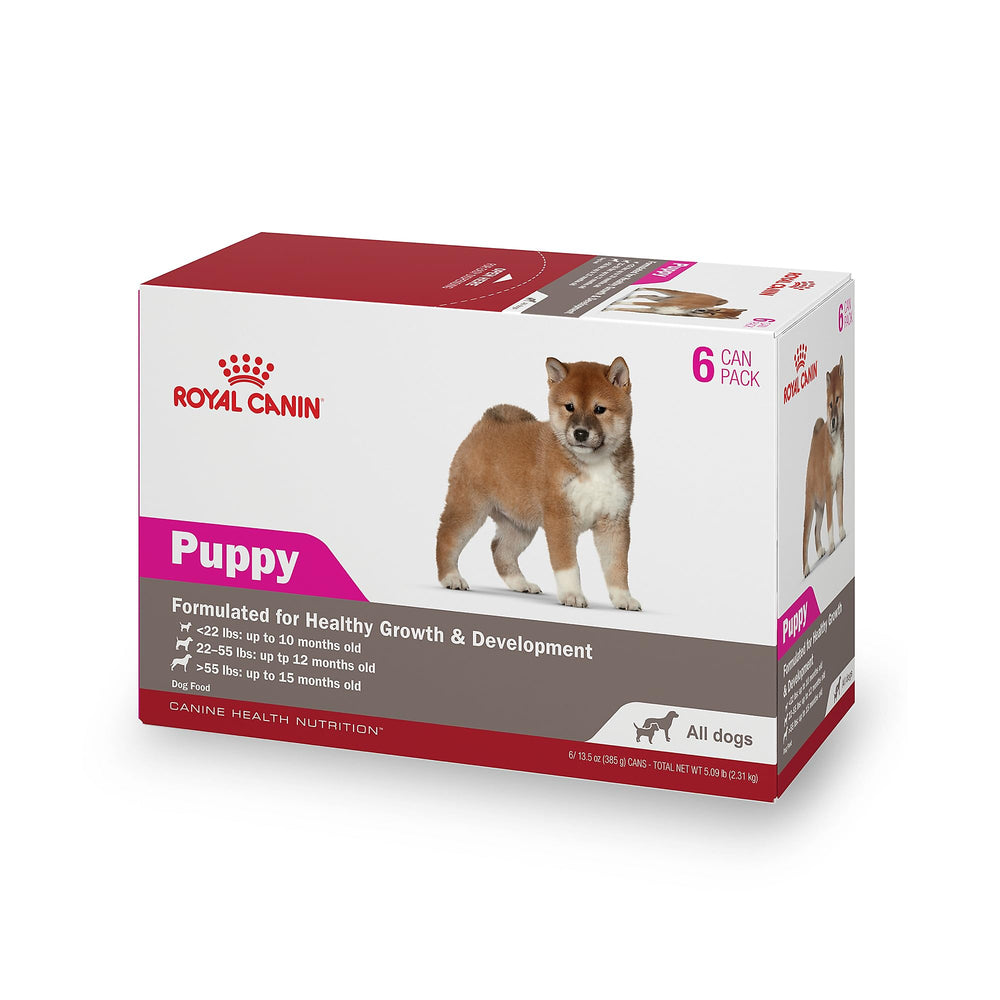 Royal Canin Chiot pate en sauce, emballage boites 13,5 oz, appetence elevee.