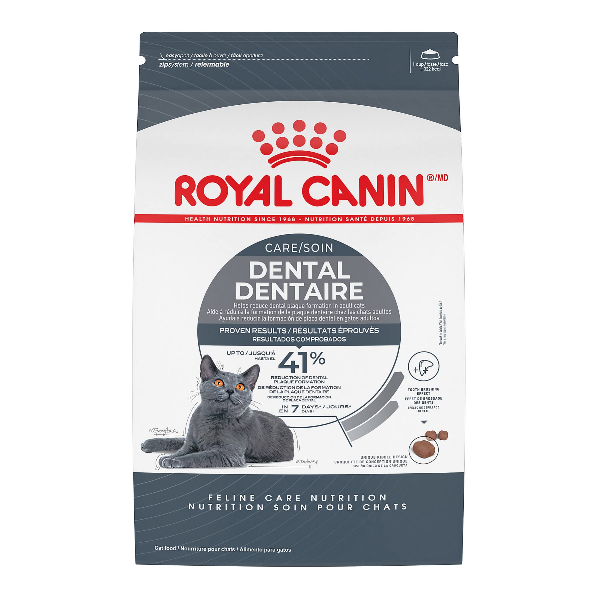 Royal Canin croquettes dentaires chat adulte: soutiennent l'hygiène bucco-dentaire.