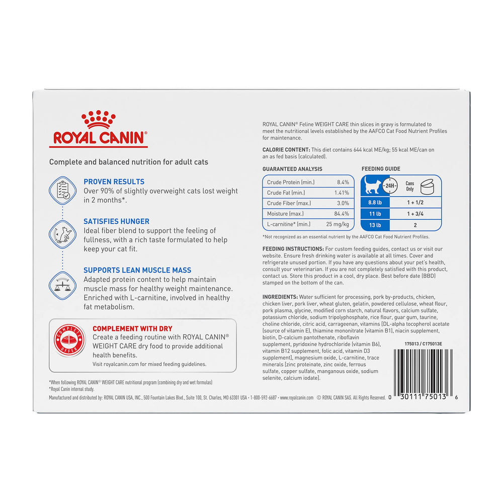 ROYAL CANIN Soin Félin Poids : tranches en sauce, appétence et repas équilibré pour chat adulte.