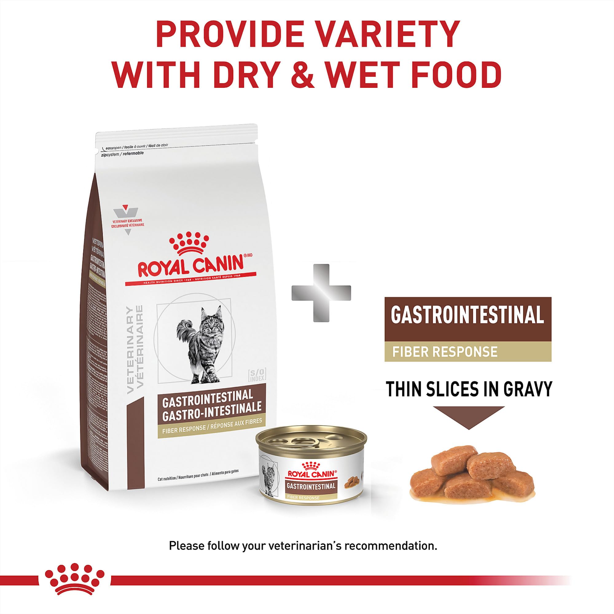 Conteneur Royal Canin fibre gastro-intestinale, stockage propre et accessible.