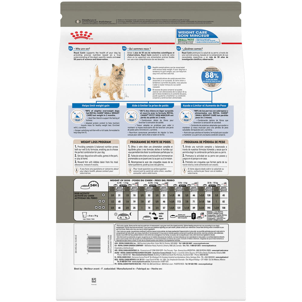 Royal Canin – gestion du poids pour petits chiens, observations possibles.