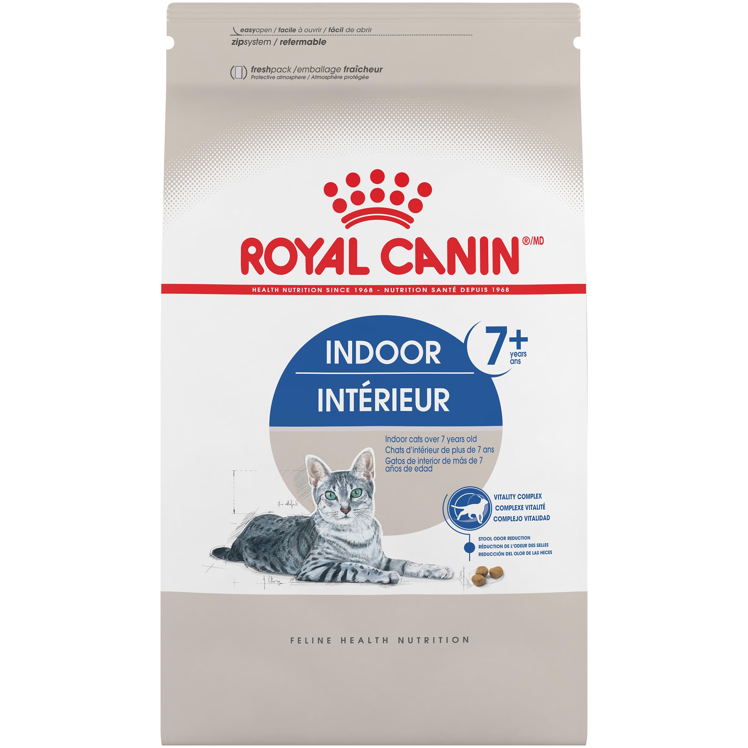 Le sac ROYAL CANIN Indoor 7+ présente des croquettes adaptées pour les chats d’intérieur âgés.