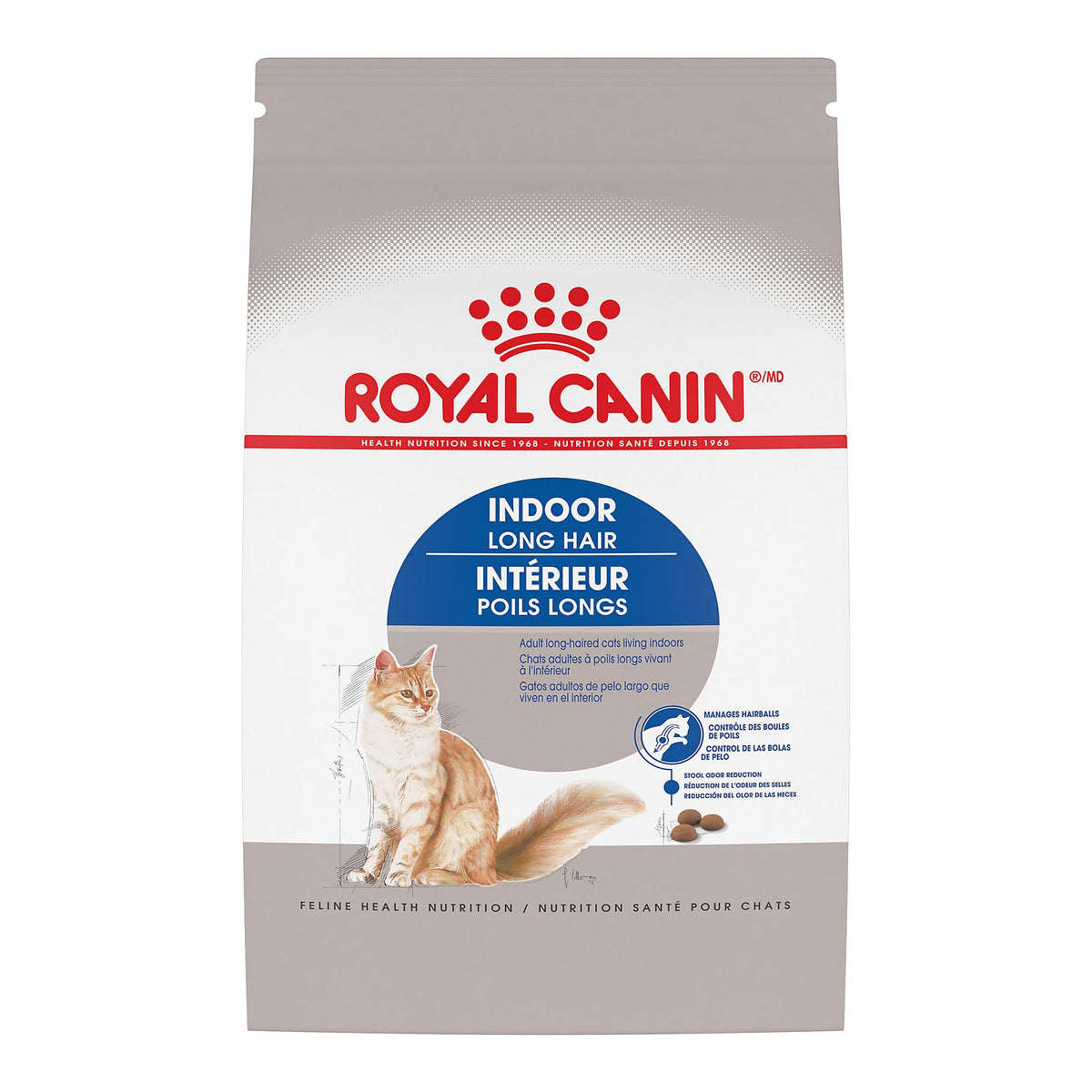 Royal Canin Indoor Long Hair croquettes adaptées pour chat à poil long en intérieur.