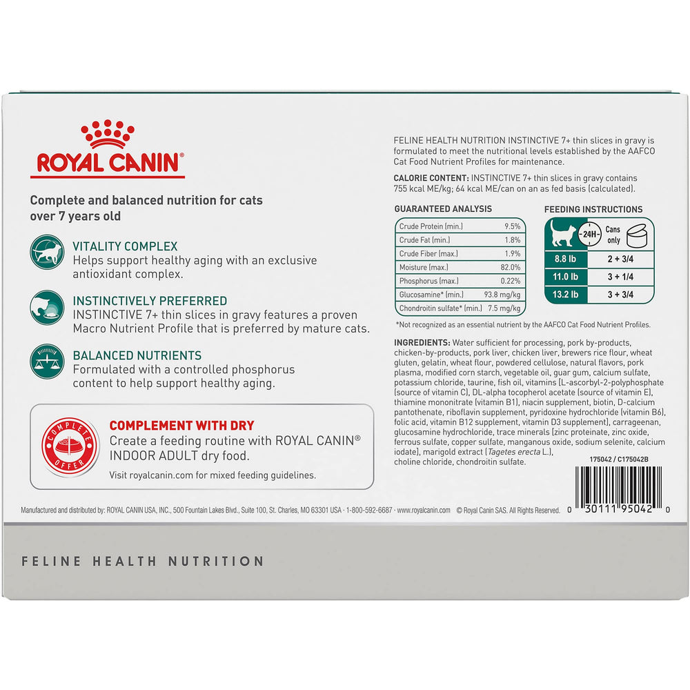ROYAL CANIN Instinctive 7+ chat senior en intérieur, texture appétente pour un repas réconfortant.