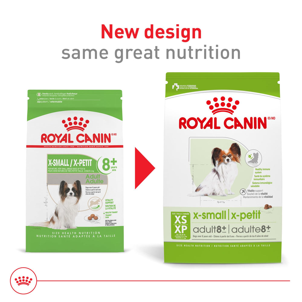Kibble Royal Canin X-Small 8+ propret dents a chaque bouchée.