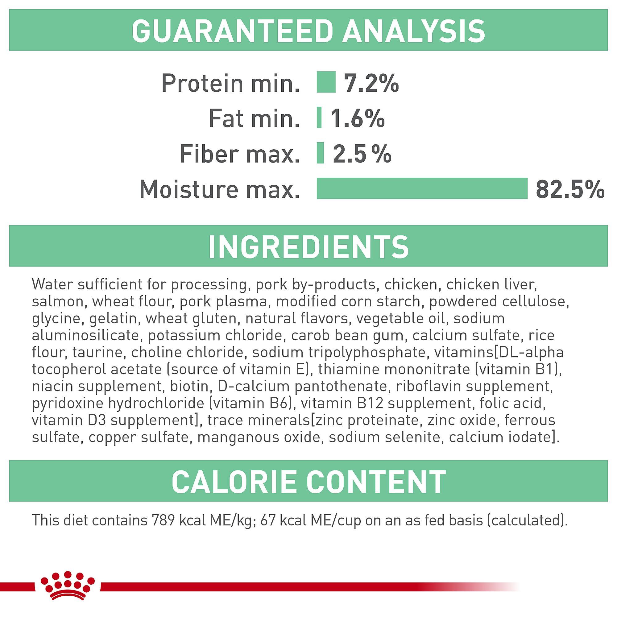 Nourriture en sauce Royal Canin, portions souples, peut aider le contrôle du poids.
