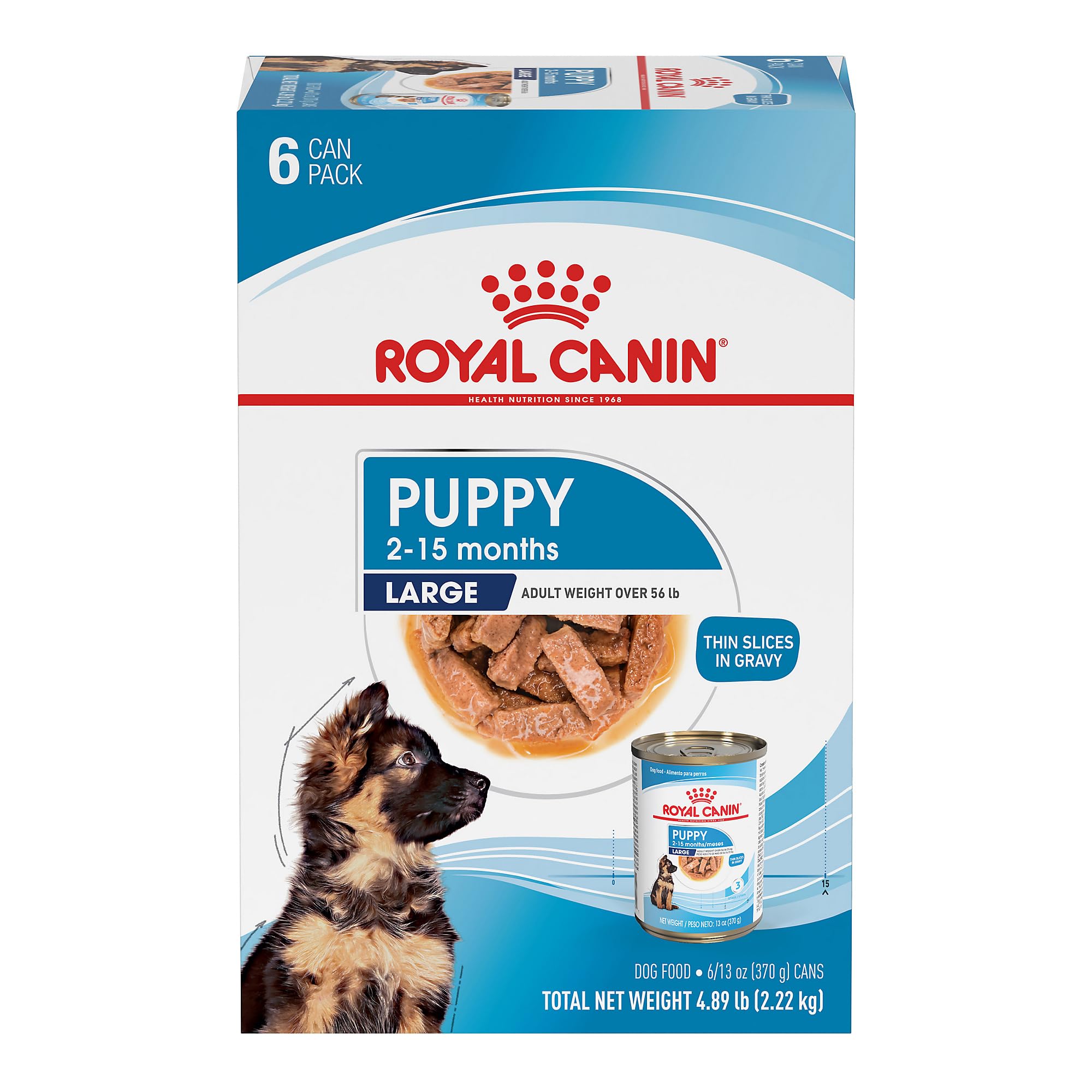 Royal Canin Size Health Nutrition Large Puppy Morceaux fins en sauce dans une assiette – soutien digestif