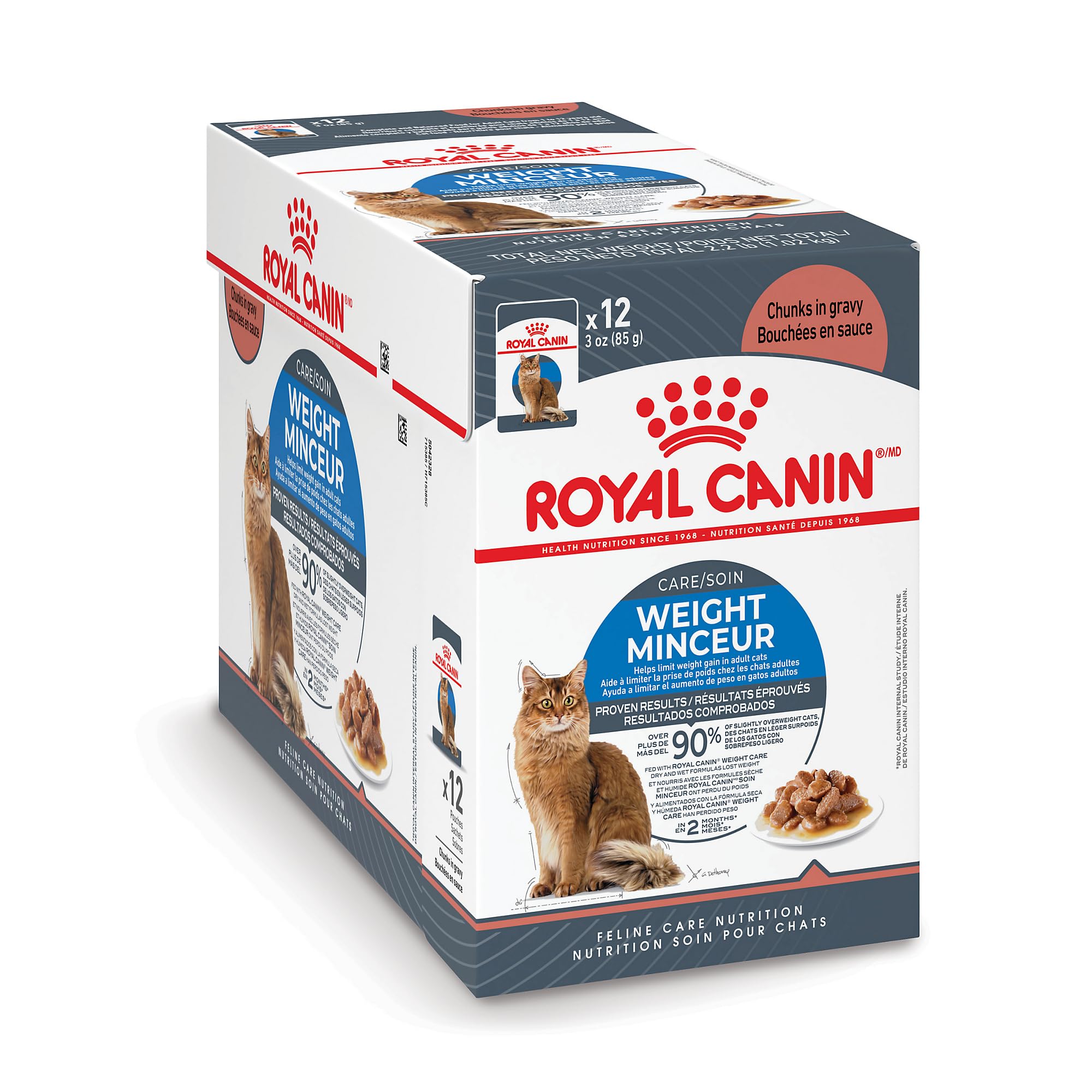 Royal Canin emballage pratique des sachets pour chats adultes en gestion du poids.