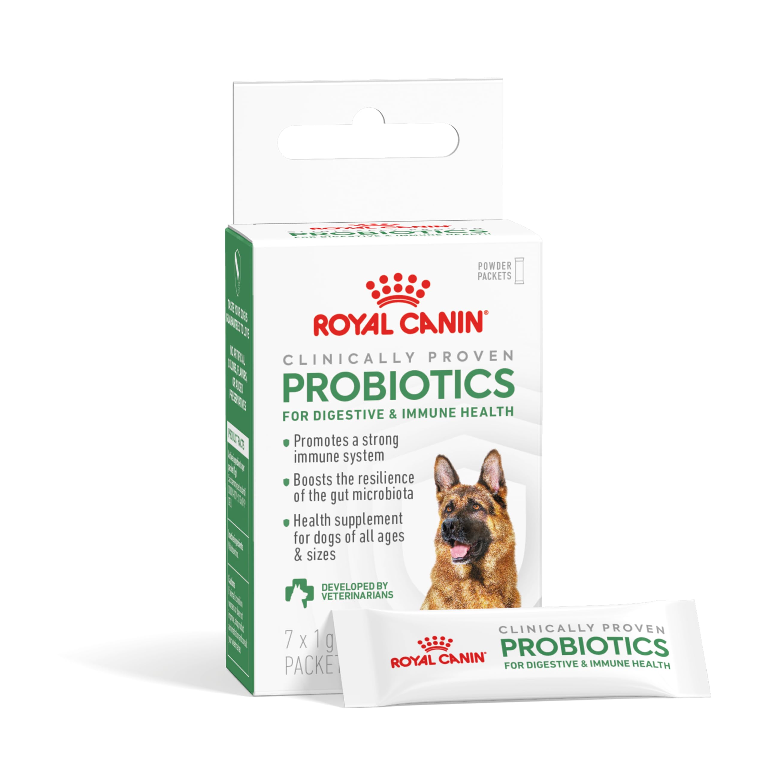 Royal Canin Probiotiques pour chiens, flacon-poudre, soutient la digestion et l’immunité.