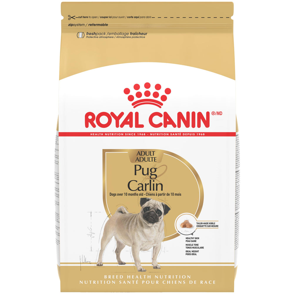 Royal Canin Pug Adulte: croquette-trèfle facilitant la prise en bouche et la mastication