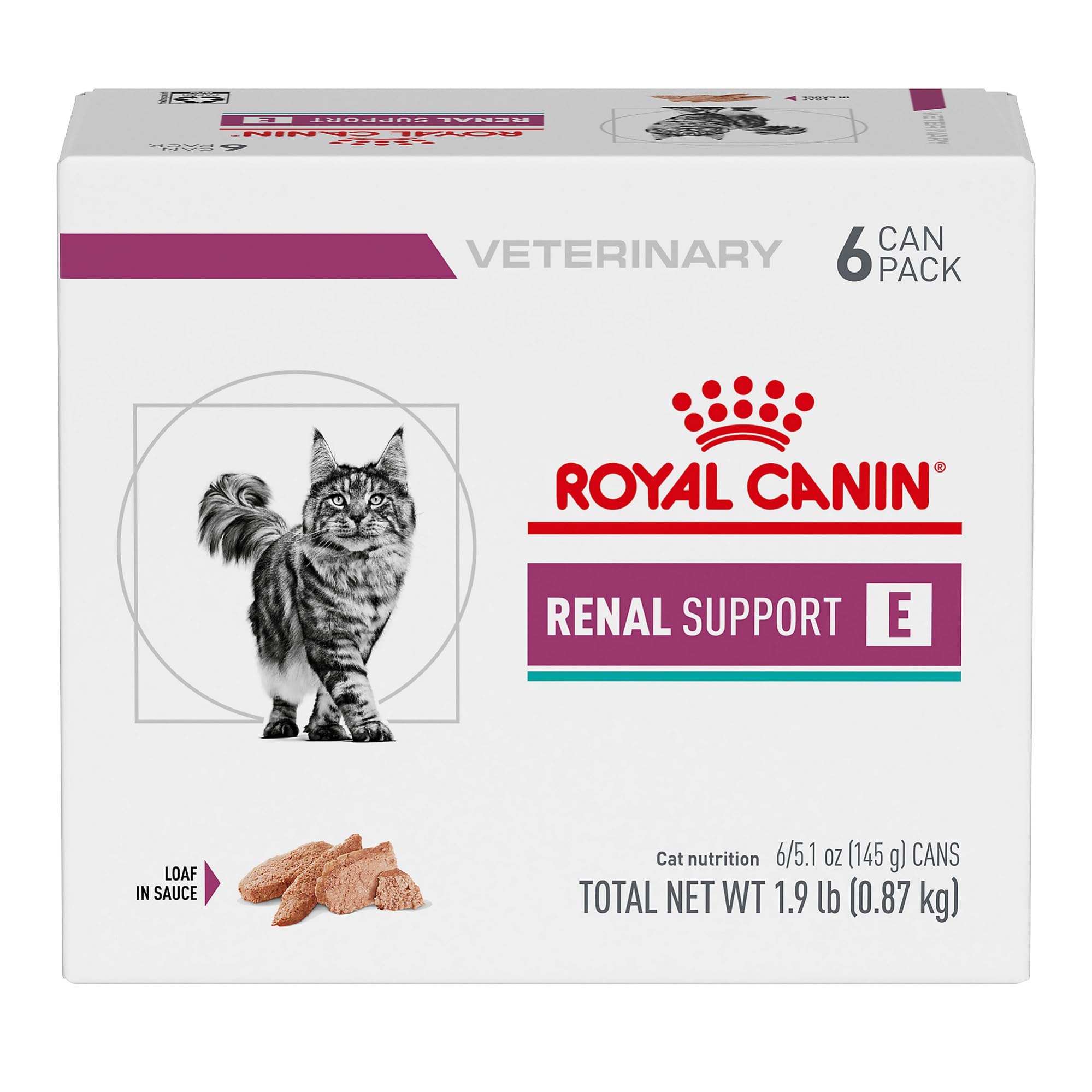Royal Canin Renal Support E, pâté en sauce pour chat adulte, image de la boîte.