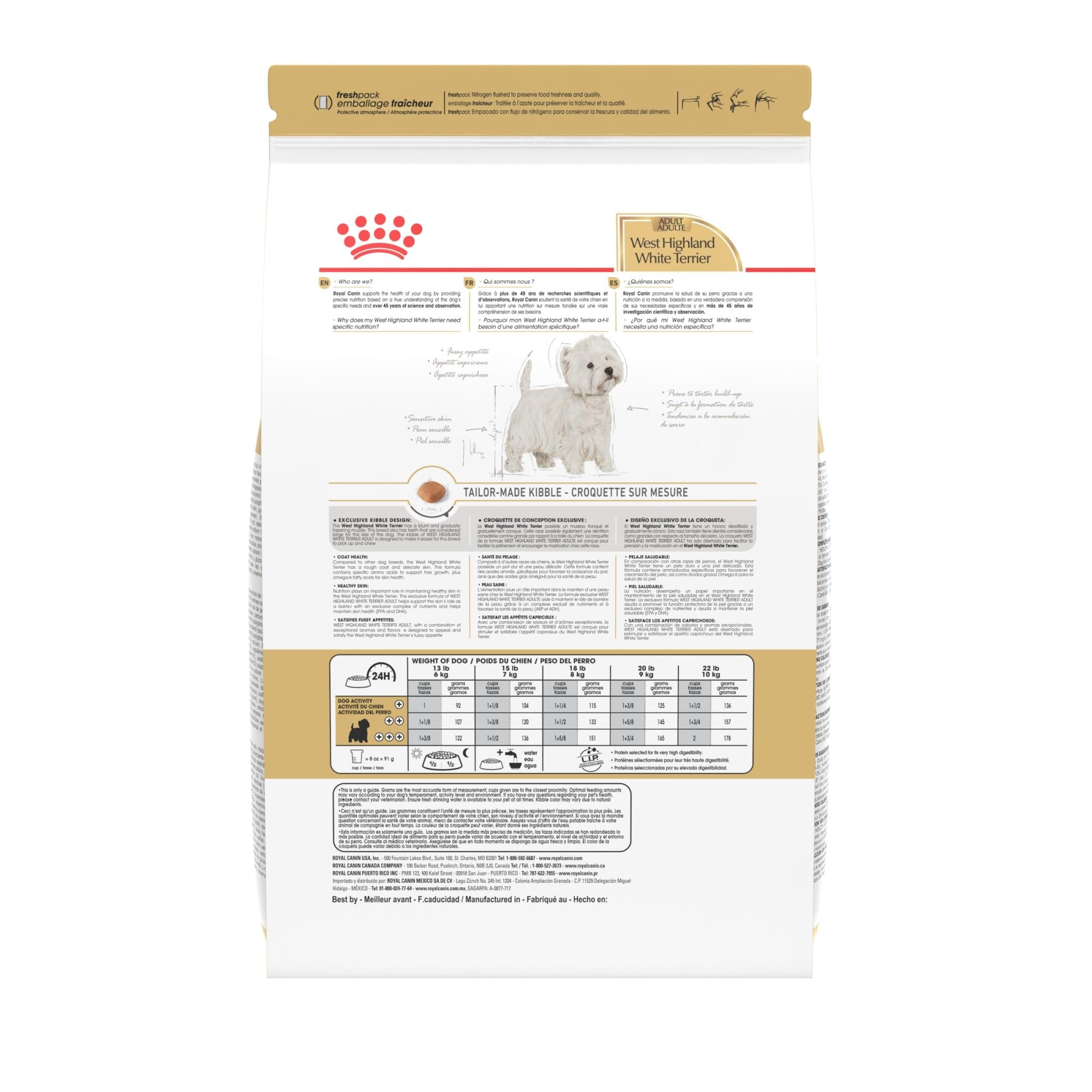 Royal Canin West Highland White Terrier Adulte — emballage et garantie de satisfaction.