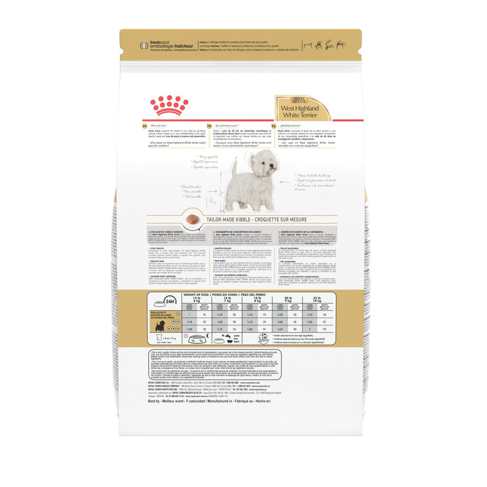 Royal Canin West Highland White Terrier Adulte — emballage et garantie de satisfaction.