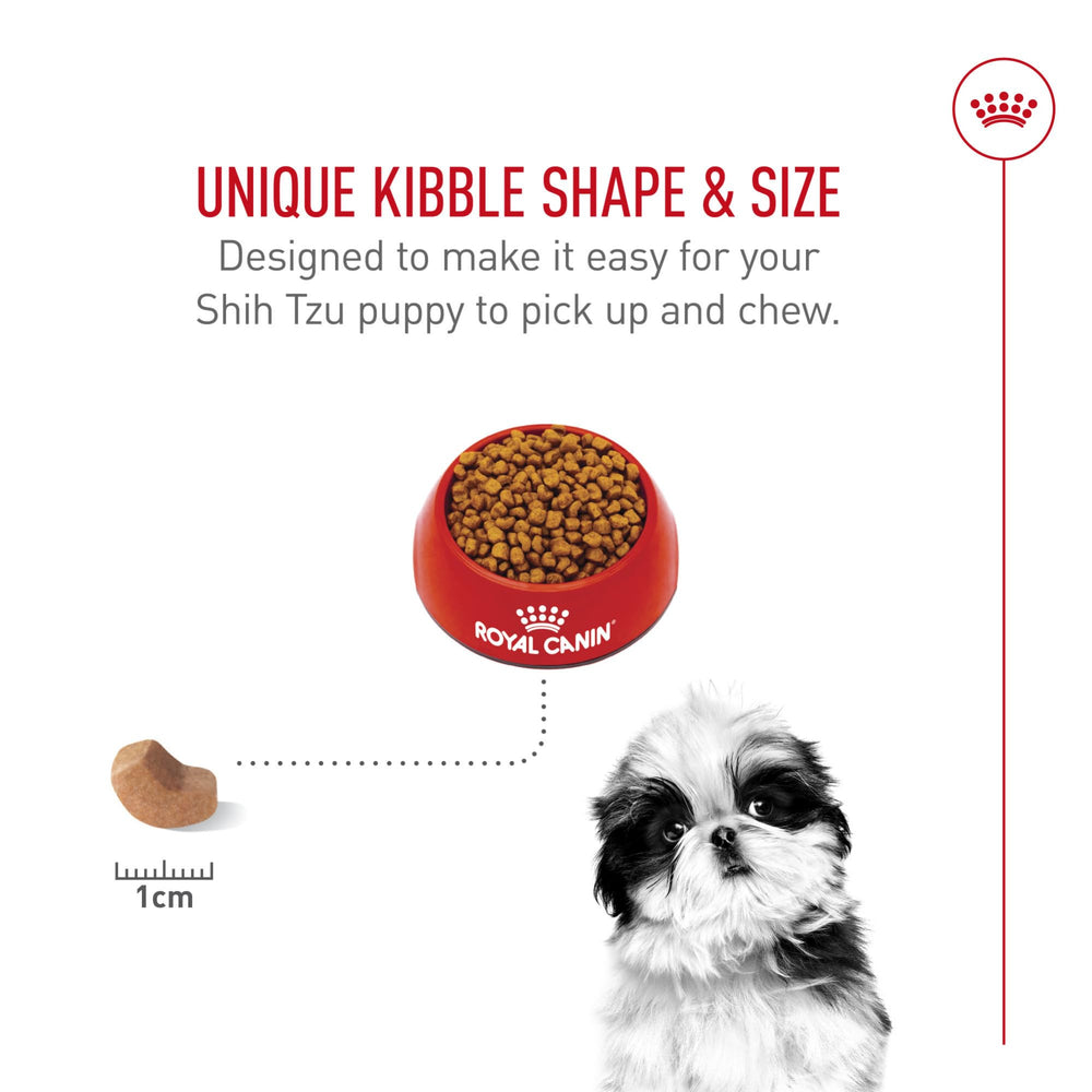 Royal Canin Shih Tzu Puppy, digestion facilitée par protéines et prébiotiques.