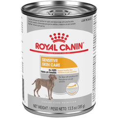 Royal Canin Soin Peau Sensible terrine dans sa sauce, emballage pratique pour servir.