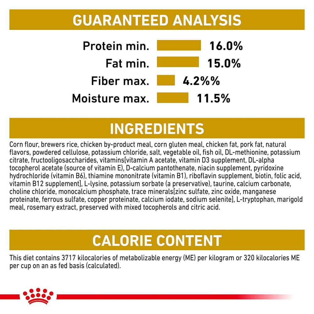 Tableau nutrition ROYAL CANIN Urinaire SO, données compatibles avec des routines vétérinaires