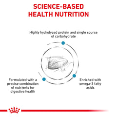 Chat dégustant Royal Canin HP: croquettes hydrolysées pour digestion douce.