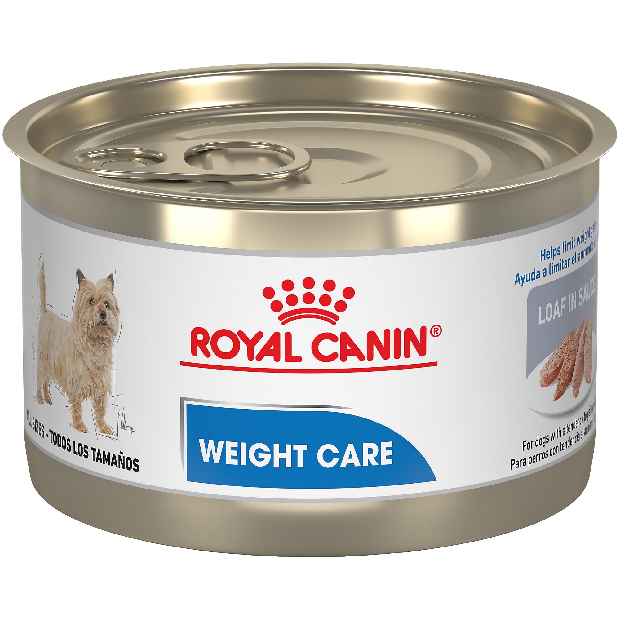 ROYAL CANIN Weight Care pâtée en sauce dans une boîte, repas pratique pour chiens adultes.