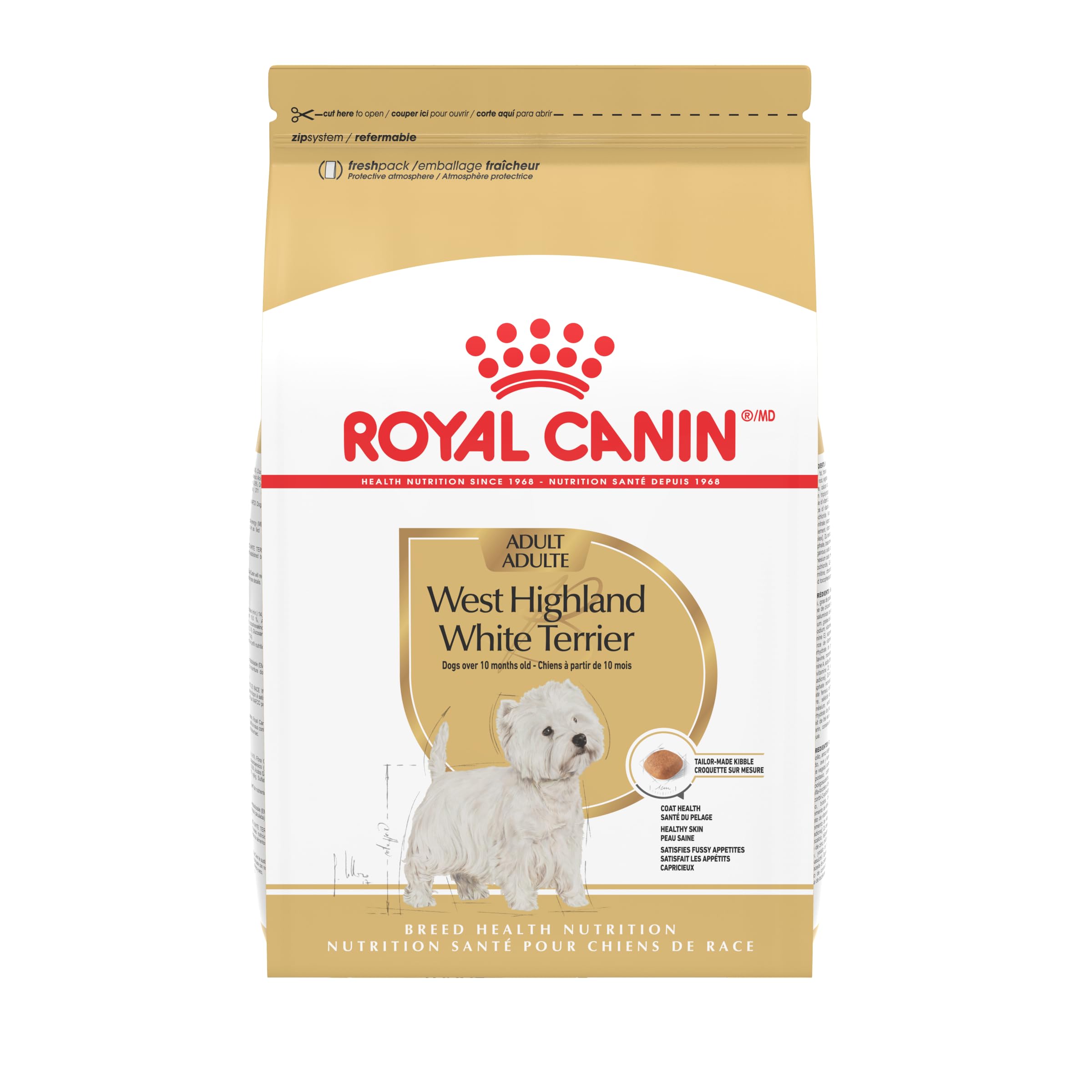 Royal Canin West Highland White Terrier Adulte — croquettes sèches faciles à saisir et à mâcher.