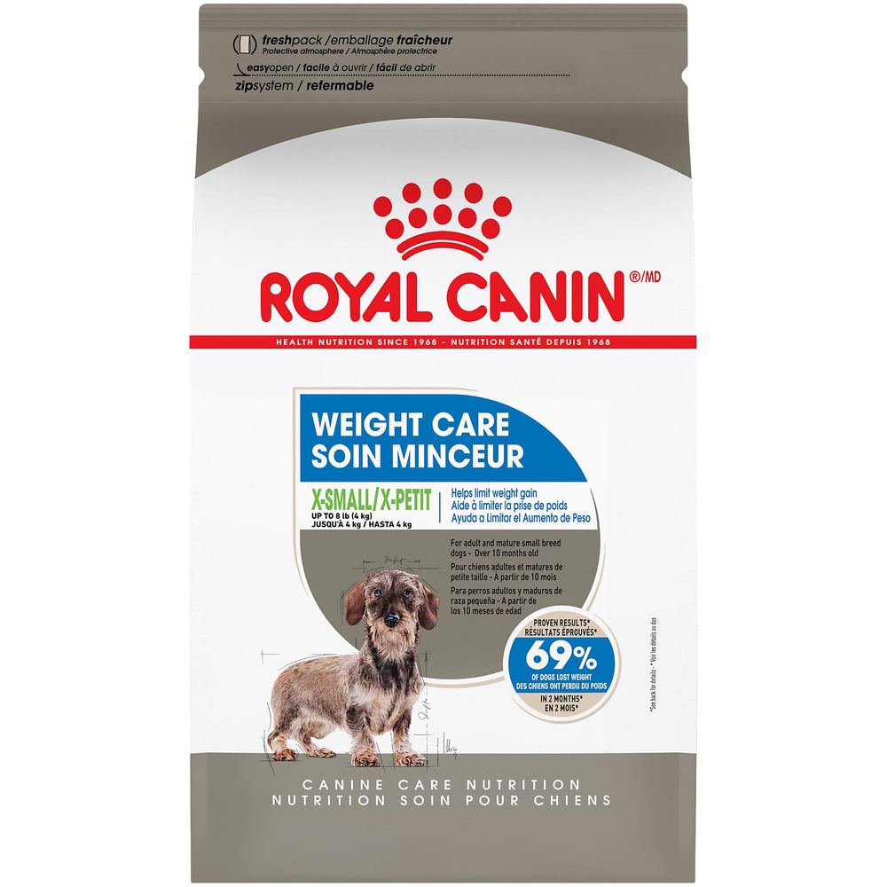 Royal Canin X-Small Weight Care croquettes: favorisent la satiété et le contrôle du poids.