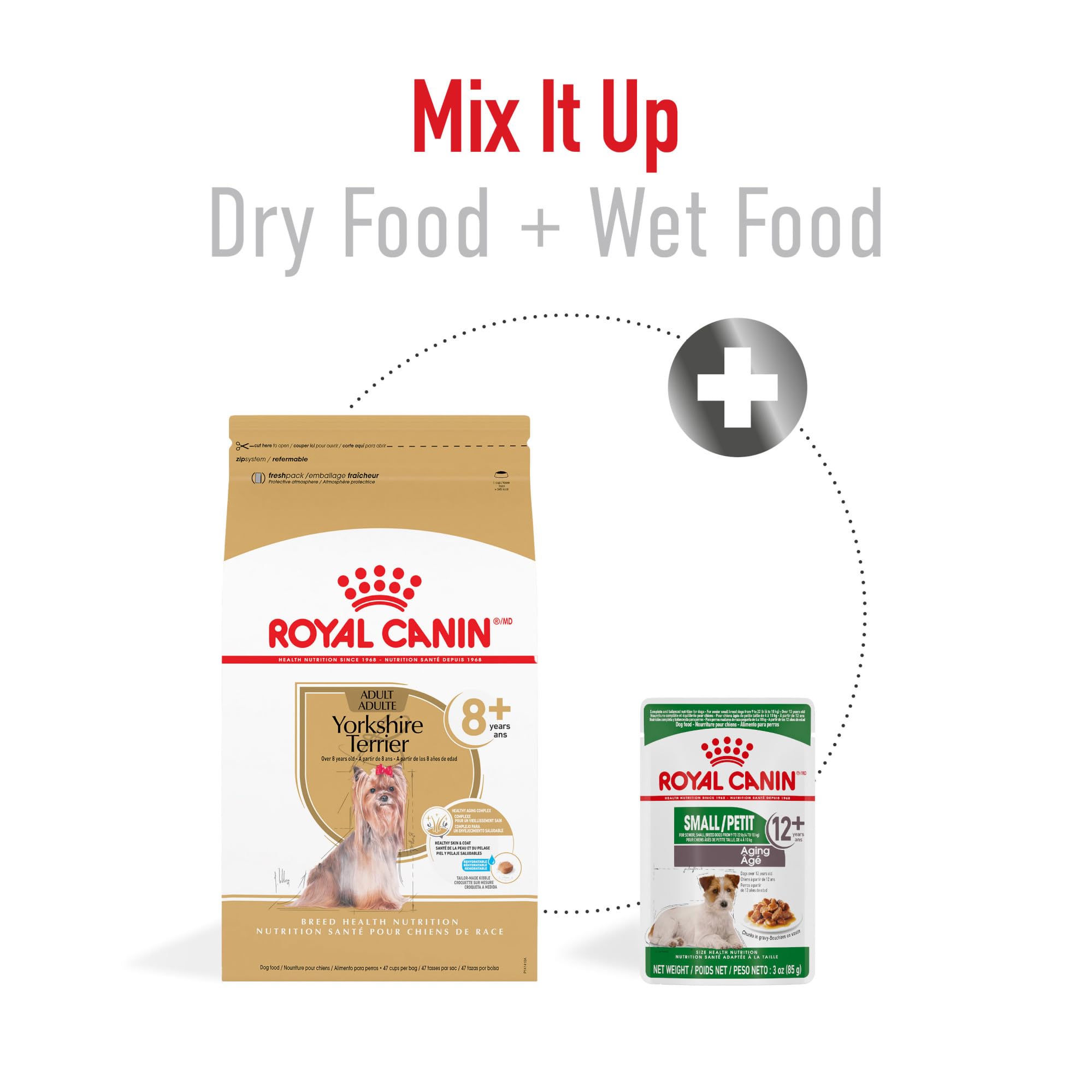 Royal Canin Yorkshire Terrier 8+ emballage pratique pour le rangement.