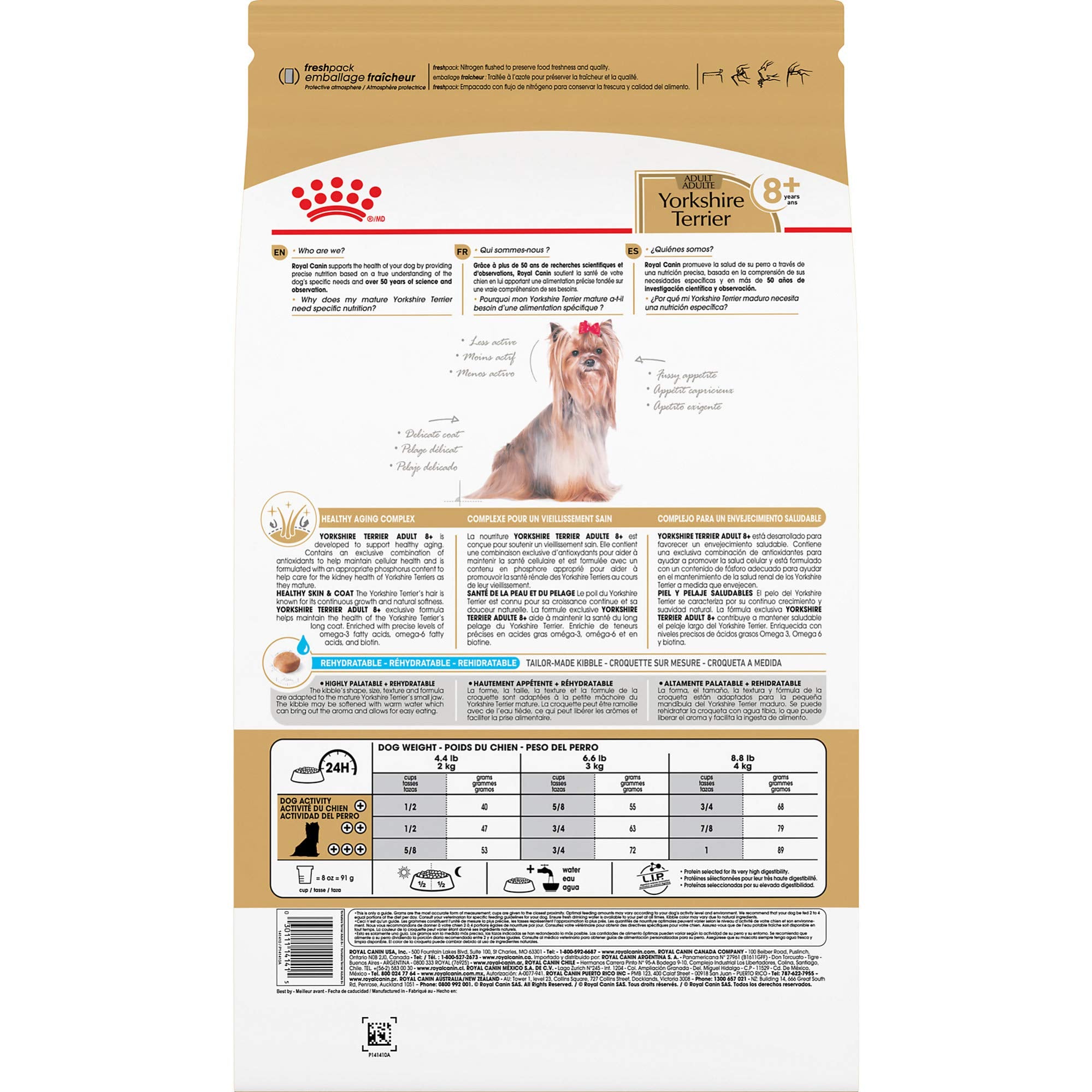 Royal Canin Yorkshire Terrier 8+ petites croquettes adaptées à la mâchoire.