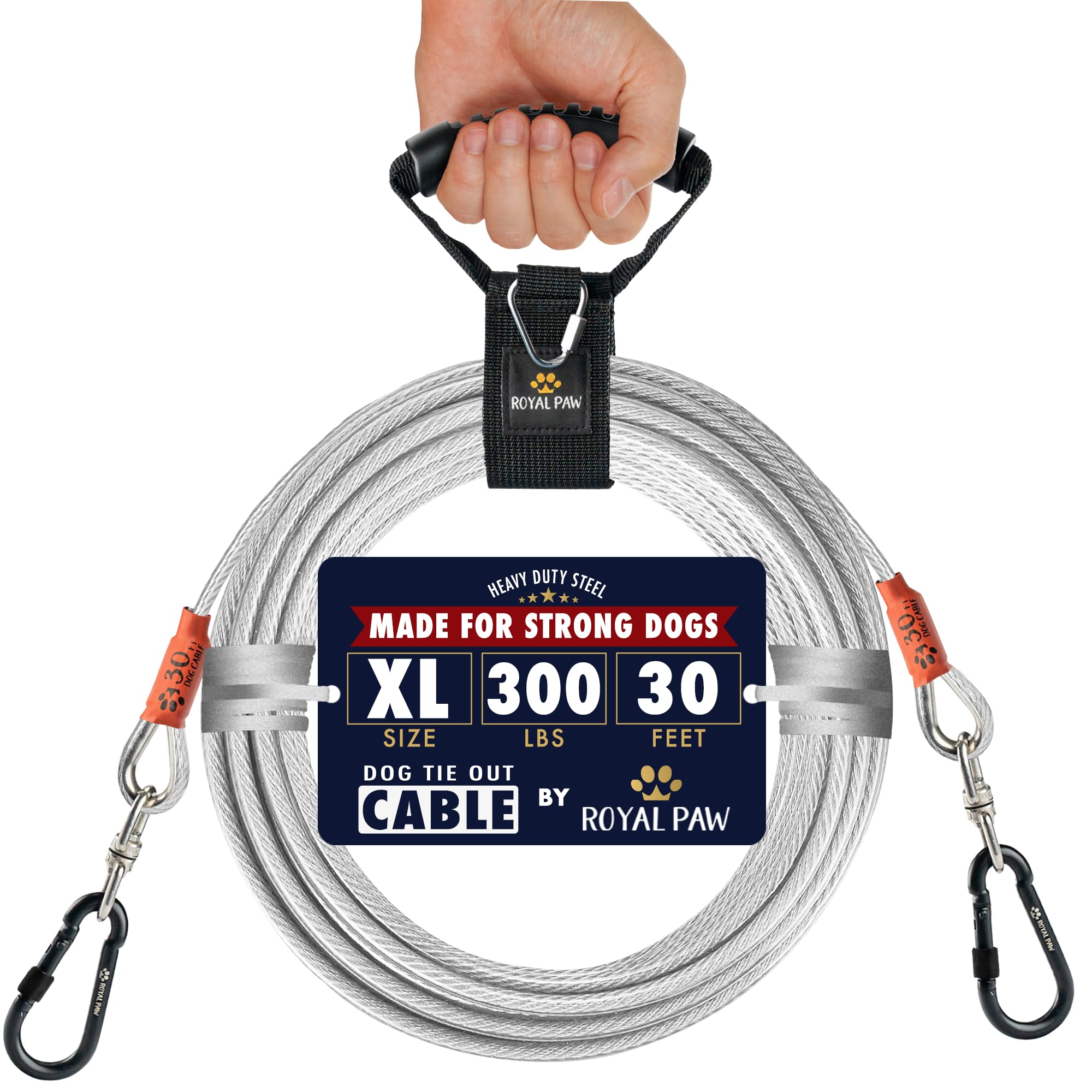 Câble d'attache Royal Paw 30 pieds pour chien puissant, prêt pour l'extérieur.