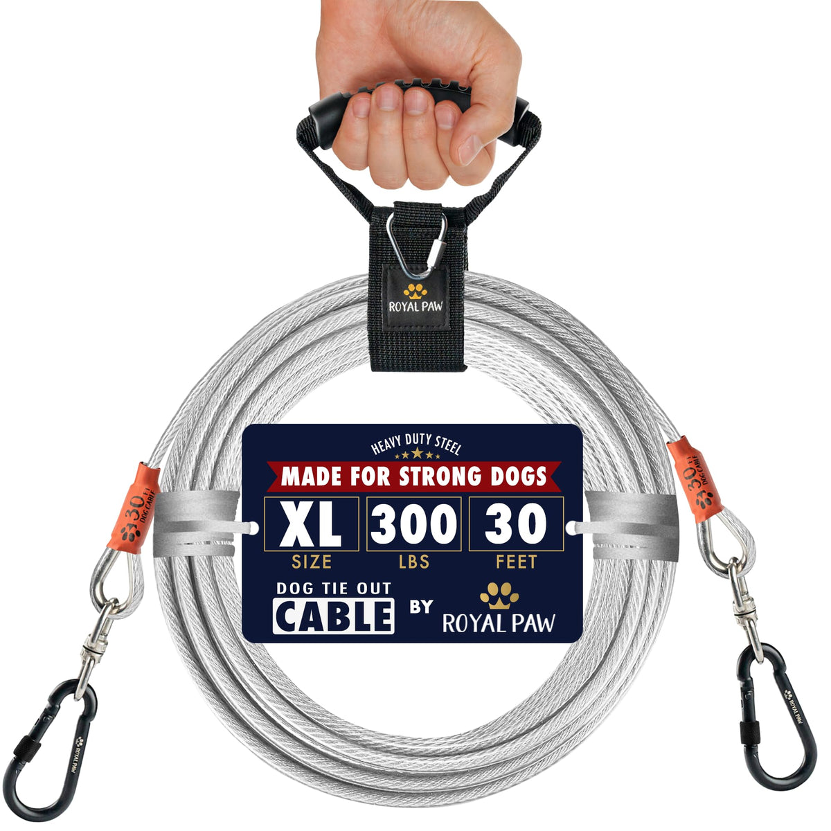 Câble d'attache Royal Paw 30 pieds pour chien puissant, prêt pour l'extérieur.