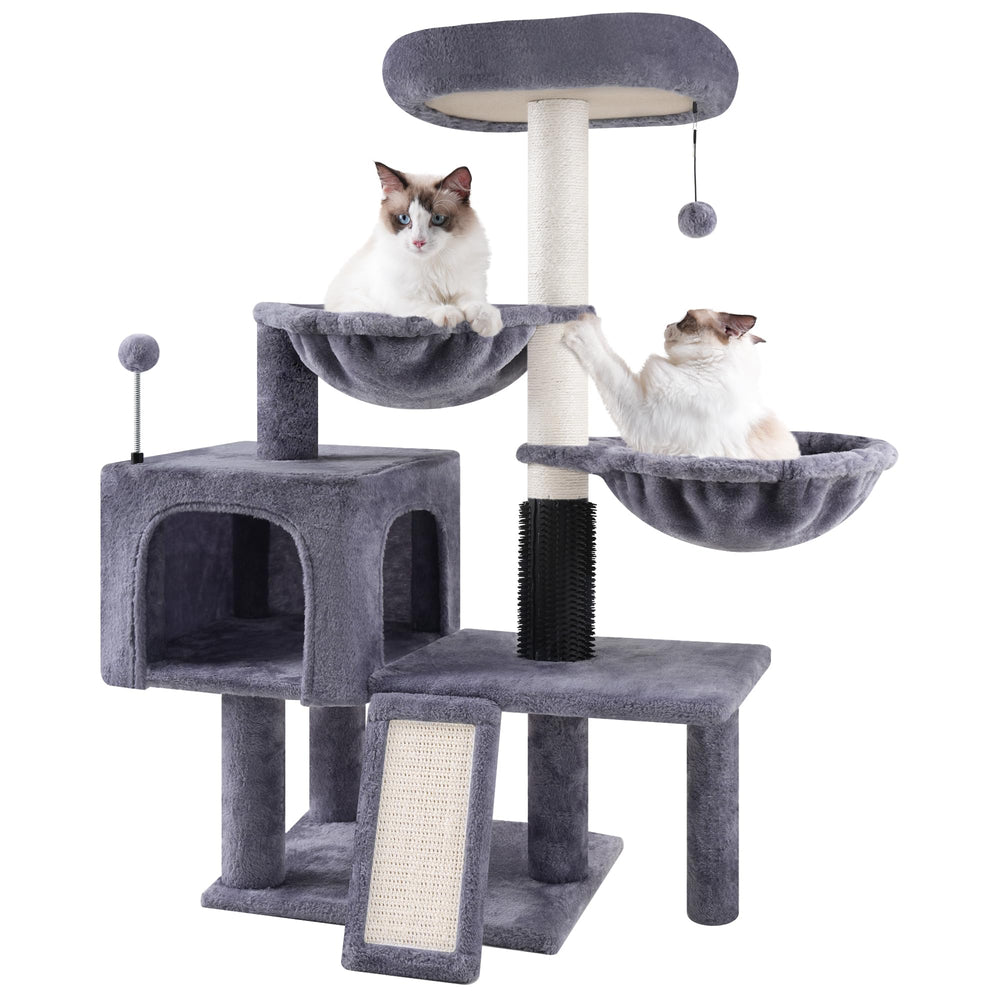 Roypet Arbre à chat: brosses intégrées gris réduisant les poils et stimulant la circulation.